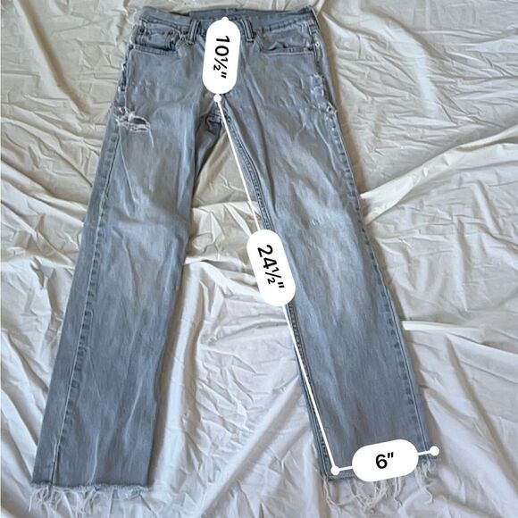 Women's Light Blue Distressed Straight Leg Jeans - Picture 13 of 13